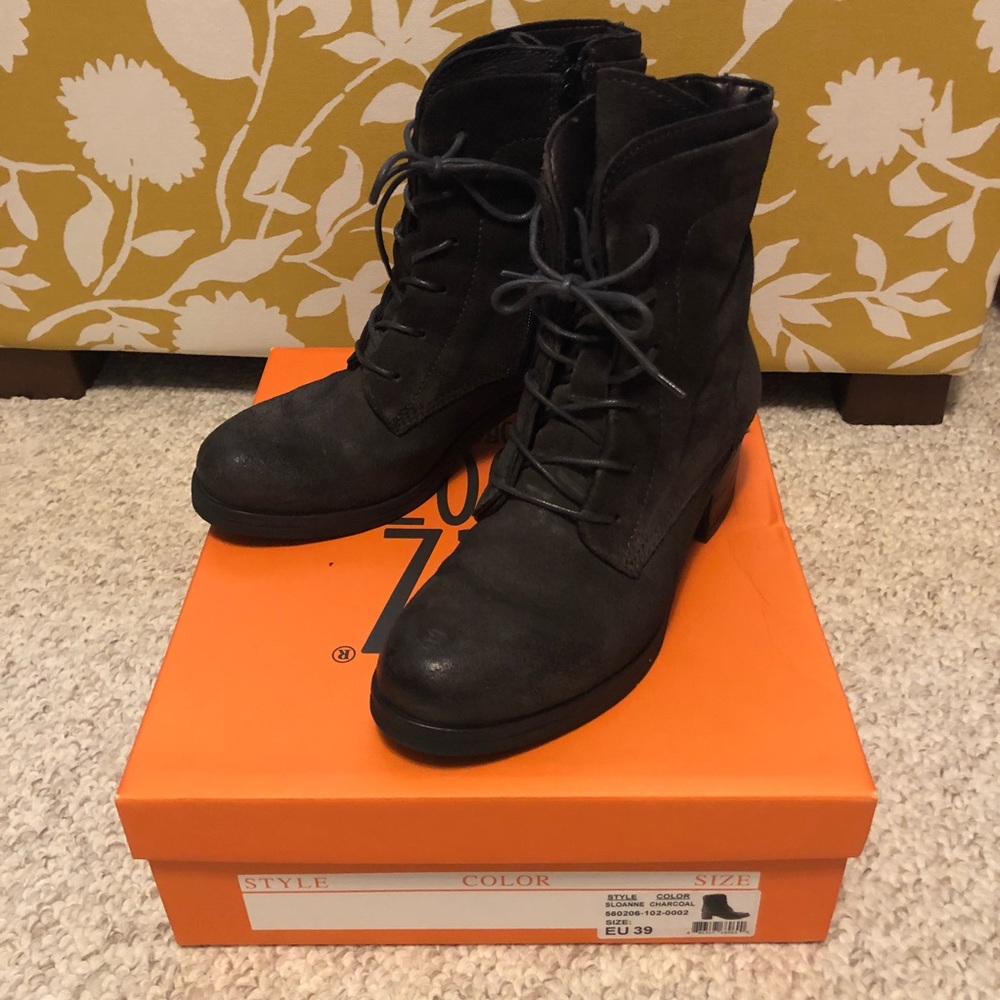 Miz Mooz Gray Leather Lace-up Boots